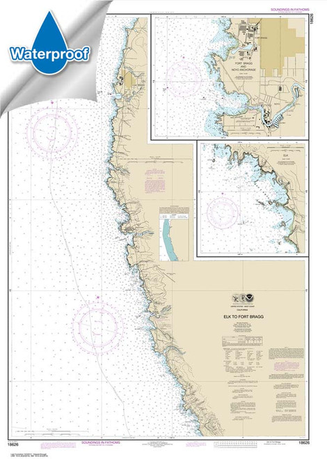 Waterproof HISTORICAL NOAA Chart 18626: Elk to Fort Bragg;Fort Bragg and Noyo Anchorage;Elk