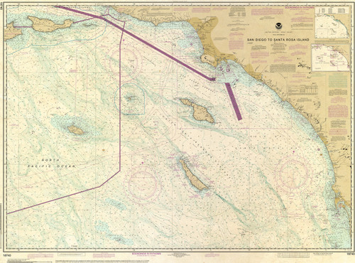 ANTIQUED NOAA Chart 18740: San Diego to Santa Rosa Island