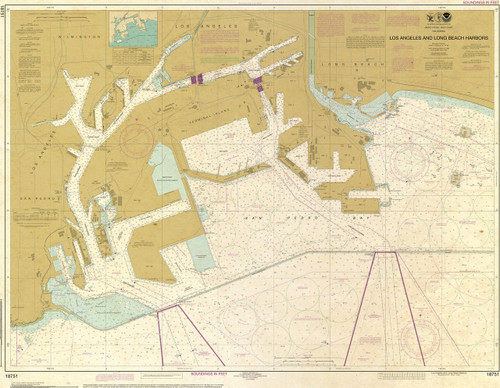 ANTIQUED NOAA Chart 18751: Los Angeles and Long Beach Harbors