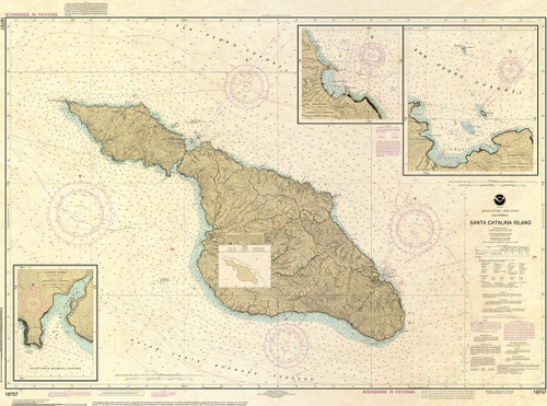 ANTIQUED NOAA Chart 18757: Santa Catalina Island; Avalon Bay; Catalina Harbor; Isthmus Cove