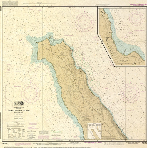 ANTIQUED HISTORICAL NOAA Chart 18763: San Clemente lsland Northern Part; Wison Cove