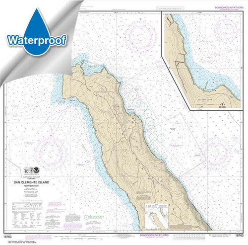 Waterproof HISTORICAL NOAA Chart 18763: San Clemente lsland northern part;Wison Cove