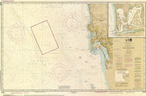 ANTIQUED NOAA Chart 18765: Approaches to San Diego Bay; Mission Bay