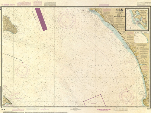 ANTIQUED NOAA Chart 18774: Gulf of Santa Catalina; Delmar Boat Basin-Camp Pendleton