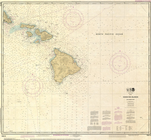 ANTIQUED NOAA Chart 19010: Hawai'ian Islands Southern Part