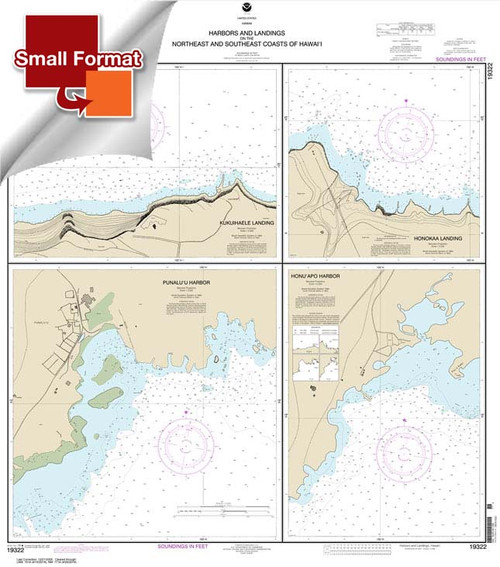 Small Format HISTORICAL NOAA Chart 19322: Harbors and Landings on the Northeast and Southeast Coasts of Hawai'i;Punalu'u Harbor;Honu'apo Bay;Honokaa Landing;Kukuihaele Landing
