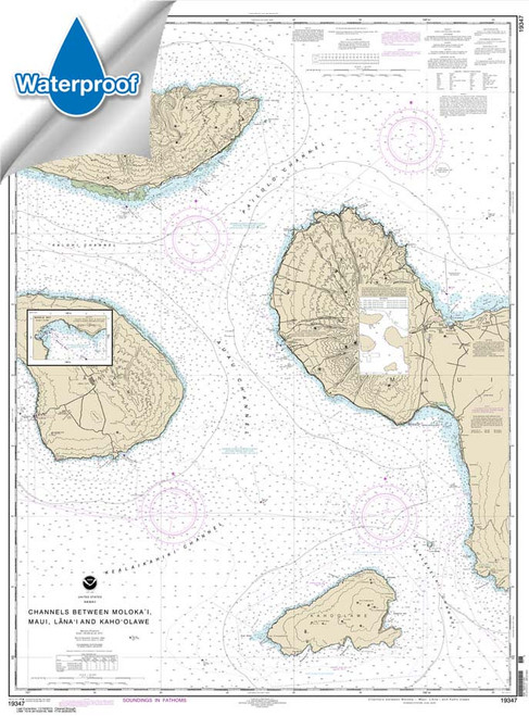 Waterproof NOAA Chart 19347: Channels between Molokai: Maui: Lana'i and Kaho'olawe;Manele Bay