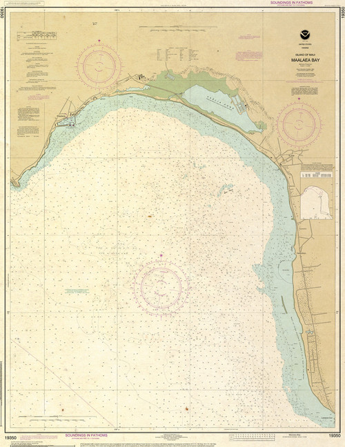ANTIQUED HISTORICAL  NOAA Chart 19350: Island of Maui Ma'alaea Bay