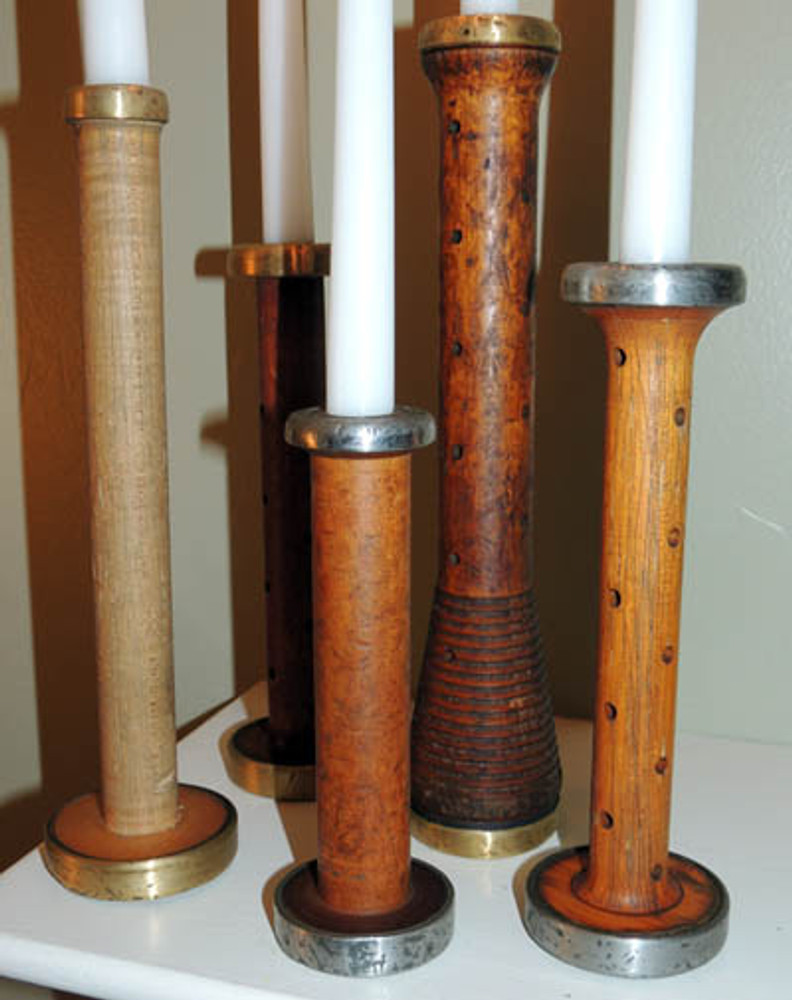 Antique Wood Bobbin Candlestick Set