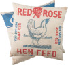 Feed Sack Pillow - Red Rose Hen Feed