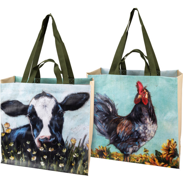 Market tote, cow on one side, chicken on the other