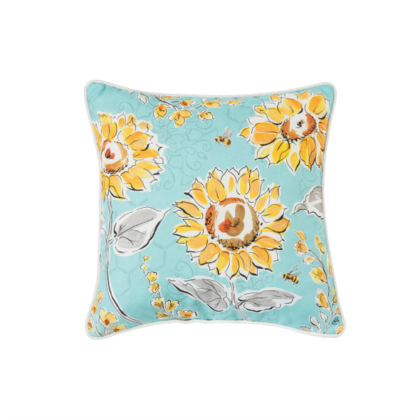 Light blue and yellow sunflower garden pillow
