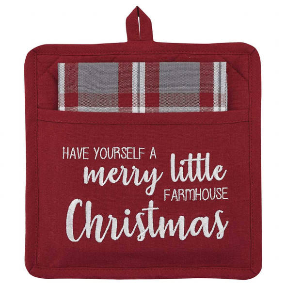 Christmas Potholder and coordinating dish towel, have yourself a merry little farmhouse Christmas insignia