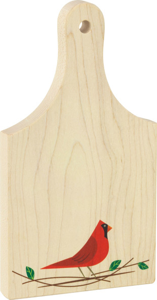 9 inch maple cutting board, Cardinal print on bottom front of board