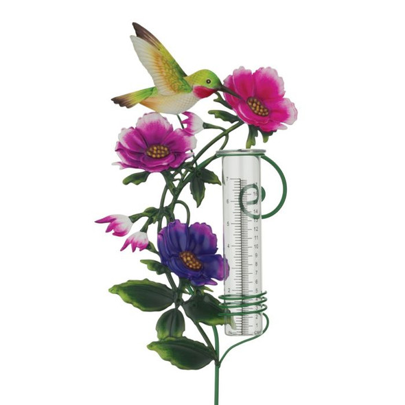 Flower Rain Gauge Stake - Hummingbird