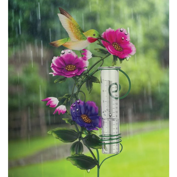 Flower Rain Gauge Stake - Hummingbird