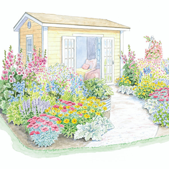 Full Sun Garden - Dress Up a Shed Garden Plan