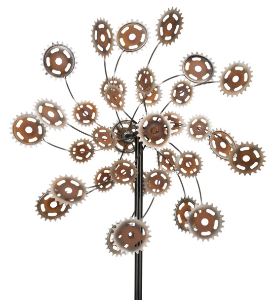 Rotating Kinetic Stake - 26"  Rustic Gears