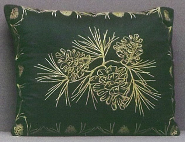 Green Silk Embroidered Balsam Fir Pillow