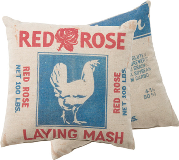 Feed Sack Pillow - Red Rose Laying Mash