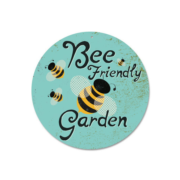 Bee Friendly Garden Sign 9 Round - Sky