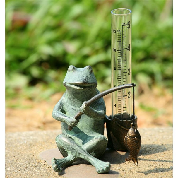 Frog Fisherman Rain Gauge