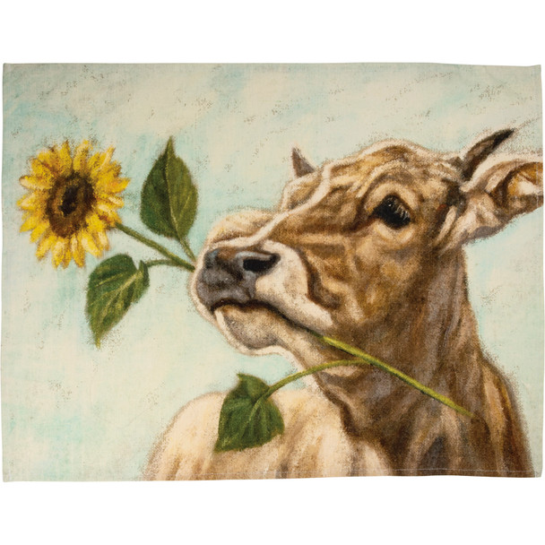 Dish Towel Cow Floral