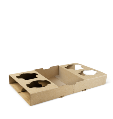 Detpak 4 Cup Carry Drink Tray 100/Carton- Breakable into 2 - KRAFT BROWN  (290 x 174 x 37)