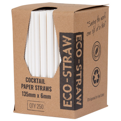 Bygreen Paper Cocktail Straws - WHITE 250Pk