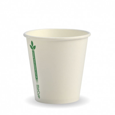 BioPak 6oz Single Wall BioCup (80mm) - White Green Line 1000/Carton