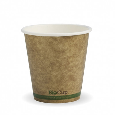 BioPak 6oz Single Wall BioCup (80mm) - Kraft Green Stripe 1000/Carton