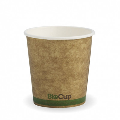 BioPak 4oz Single Wall BioCup -Kraft Green Stripe 2000/Carton