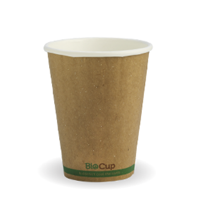 BioPak 8oz (90mm) Double Wall BioCup - Kraft Green Stripe 1000/Carton