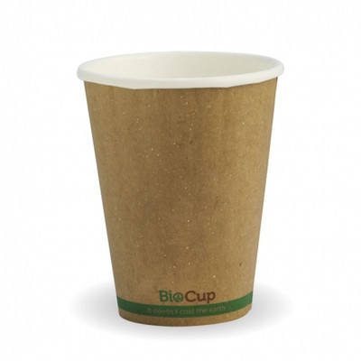 BioPak 12oz (90mm) Double Wall BioCup - Kraft Green Stripe 1000/Carton