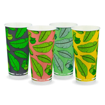 BioPak 650ml/22oz (90mm) Mixed Leaf Designs - Cold Paper BioCup 1000/Carton