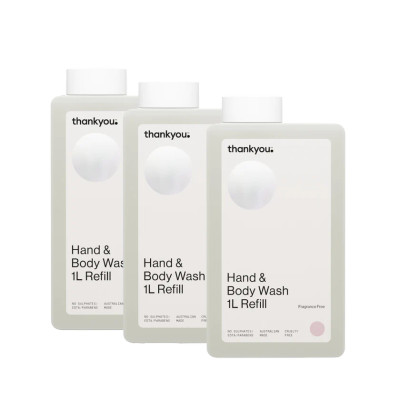 Thankyou Fragrance Free – Hand & Body Wash (1L Refill) Box of 3