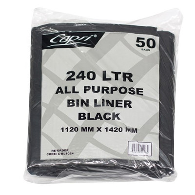 Capri Bin Liners (240L) Flat Pack - Black 100/Carton