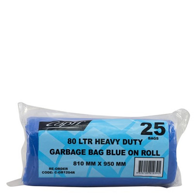 GARBAGE BAGS ON ROLL HEAVY DUTY BLUE
75-80 LITRES