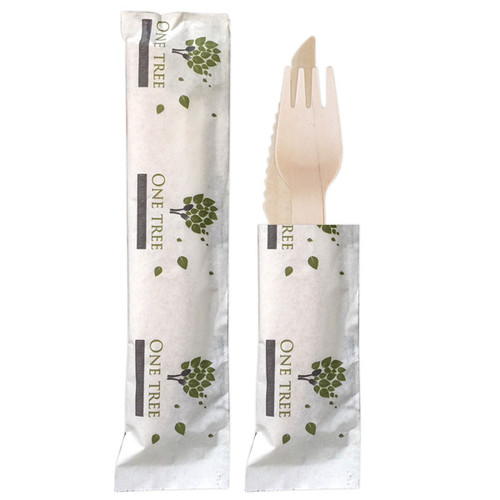 ONE TREE Wooden cutlery Set - Knife, Fork, Napkin 400/Carton