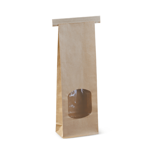 Detpak Small Window Tin-Tie Bag BROWN 500/Carton (260 x 88 x 47)