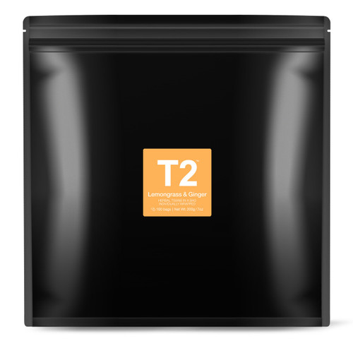 T2 Lemongrass & Ginger Tea 100pk Teabag  Individually Wrapped Pouch