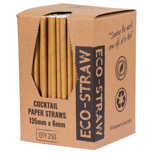 Bygreen Paper Cocktail Straws - KRAFT 250Pk