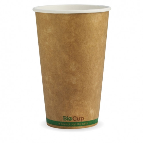 BioPak 16oz (90mm) Single Wall BioCup - Kraft Green Stripe 1000/Carton