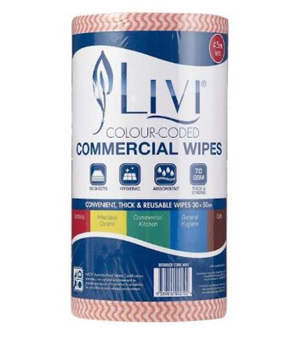 Livi Extra Absorbent Commercial Wipe - Red - (4 Rolls/ Carton)
