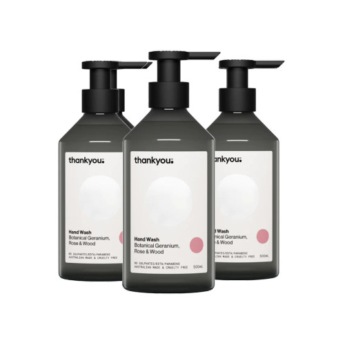 Thankyou Botanical Geranium, Rose & Wood – Hand Wash 500ml - Box of 3