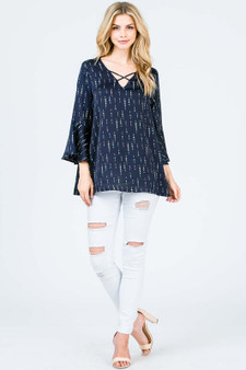 MISIA V-Neck 3/4 Sleeve Criss-Cross Top