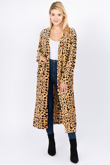 ALY DALY LEOPARD PRINT SOFT COZY LONG CARDIGAN WITH POCKETS