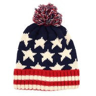 Knit Beanie with Pom Unisex American Flag