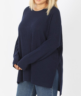PLUS SIZE BRUSHED THERMAL WAFFLE ROUND NECK SWEATER 