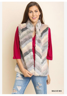 Chevron Striped Faux Fur Vest